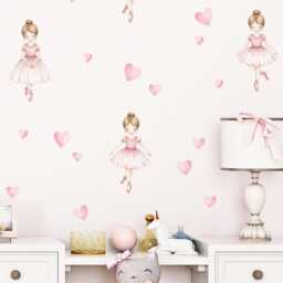Ballerina Wall Decals Pink Hearts, Ballet Nursery Decor - thumbnail 1