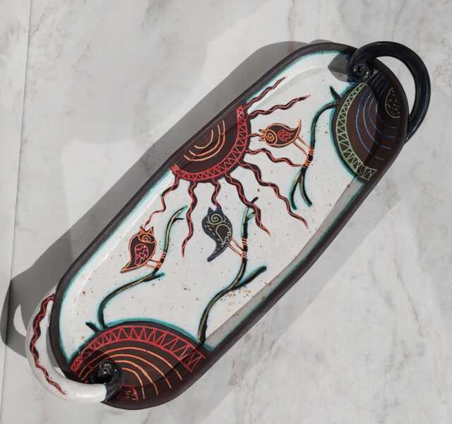 Handmade Ceramic Wall Tray, Bird Decor, Hanging Pottery Art, Rustic Home Accent - image 1