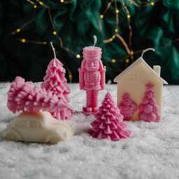 Pink Christmas Candle Set - Nutcracker, Tree, Snowman - Fairytale Holiday Decor
