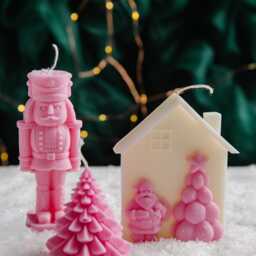 Pink Christmas Candle Set - Nutcracker, Tree, Snowman - Fairytale Holiday Decor - thumbnail 4