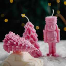 Pink Christmas Candle Set - Nutcracker, Tree, Snowman - Fairytale Holiday Decor - thumbnail 2