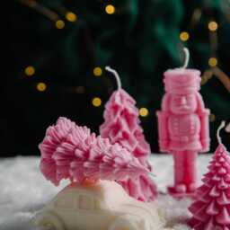 Pink Christmas Candle Set - Nutcracker, Tree, Snowman - Fairytale Holiday Decor - thumbnail 3