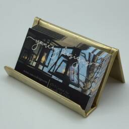 Hammered Brass Business Card Holder Round Desk Organizer - thumbnail 2