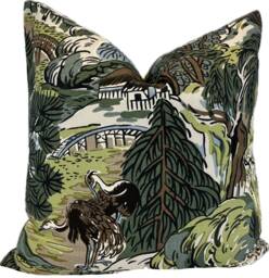 Thibaut Pagoda Trees Sojourn Collection Brown & Green Cushion Cover Pillow Double Sided - thumbnail 1