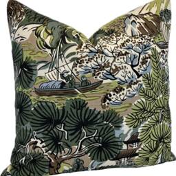 Thibaut Pagoda Trees Sojourn Collection Brown & Green Cushion Cover Pillow Double Sided - thumbnail 2