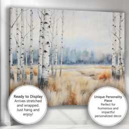 Soft Misty Birch Woodland Meadow Landscape Canvas Wall Art Print Decor Picture Ready To Hang - thumbnail 3