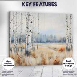 Soft Misty Birch Woodland Meadow Landscape Canvas Wall Art Print Decor Picture Ready To Hang - thumbnail 1