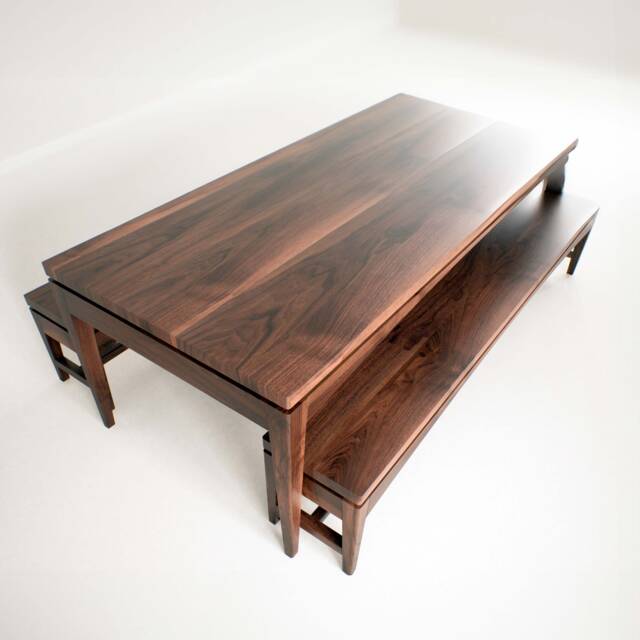 Dinning Room Set in American Walnut, Mid Century Dining Table & Bench, Farm House Benches, Distressed Furniture - image 1