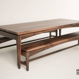 Dinning Room Set in American Walnut, Mid Century Dining Table & Bench, Farm House Benches, Distressed Furniture - thumbnail 2