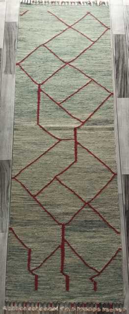 Nordic Runner Kilim Rug, Modern Artisan Scandinavian Afghan Turkish Abstract Art Wool Rug 205x66 cm - image 1