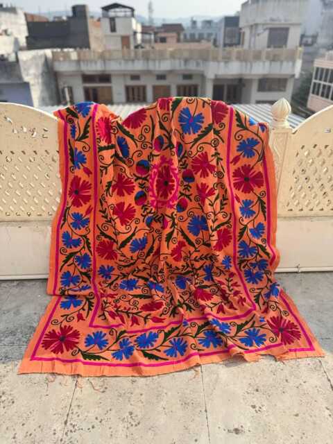 Hand-Embroidered Suzani Cotton Quilt - Bohemian Reversible Throw - image 1
