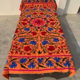 Hand-Embroidered Suzani Cotton Quilt - Bohemian Reversible Throw - thumbnail 2