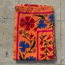 Hand-Embroidered Suzani Cotton Quilt - Bohemian Reversible Throw - thumbnail 4