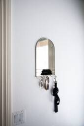 Arched Mirror Wall Organizer With Hooks & Tassels - Key Holder For Wall, Dog Leash Holder, Jewelry Mask - thumbnail 1