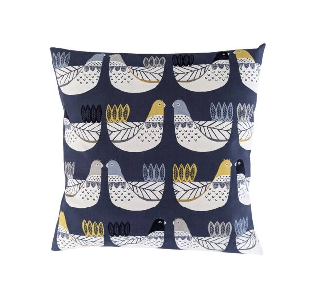 "Scandi Chickens Navy Blue Cushion Cover 14"" 16"" 18"" 20" - image 1