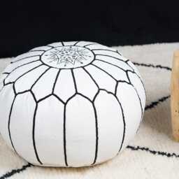 Handmade White Leather Moroccan Pouf Living Room Ottoman - Unstuffed - Unprefilled - thumbnail 3