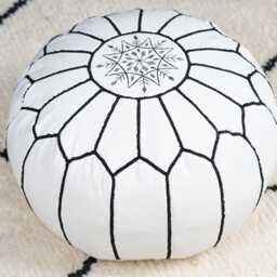 Handmade White Leather Moroccan Pouf Living Room Ottoman - Unstuffed - Unprefilled - thumbnail 2