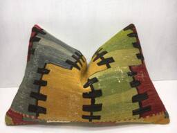 Vintage Turkish Kilim Pillow Cover, Handwoven Accent - 16x24 - thumbnail 1