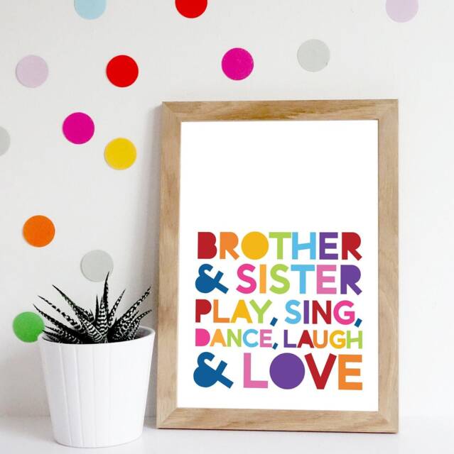 Colourful Playroom Prints, Brother Sister & Quote, Girls Nursery Boys Wall Art - image 1