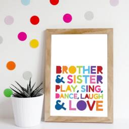 Colourful Playroom Prints, Brother Sister & Quote, Girls Nursery Boys Wall Art - thumbnail 1