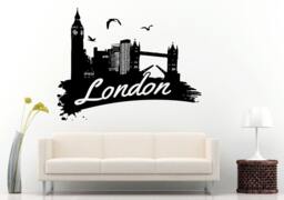London City Landmark Skyline View Tall Buildings Bridges Wall Decal Vinyl Sticker Mural Room Decor L1033 - thumbnail 1