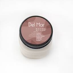 Del Mar California Soy Wax Candle, Leather Patchouli Sandalwood Scent, Farmhouse Bachelorette Gift Idea
