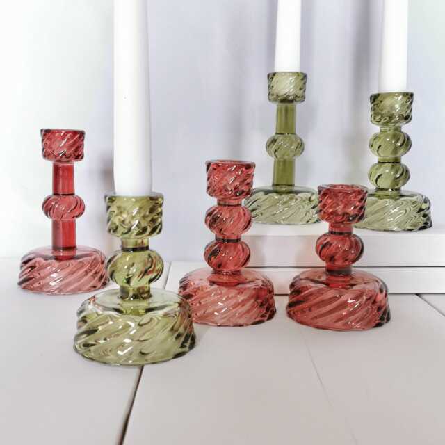 Glass Candlestick Holder, Taper Candle Autumn Dinner Holders, Wedding Table Decor, Green Or Wine, 3 Sizes - image 1