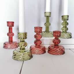 Glass Candlestick Holder, Taper Candle Autumn Dinner Holders, Wedding Table Decor, Green Or Wine, 3 Sizes - thumbnail 1