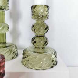 Glass Candlestick Holder, Taper Candle Autumn Dinner Holders, Wedding Table Decor, Green Or Wine, 3 Sizes - thumbnail 3