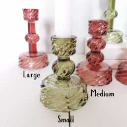 Glass Candlestick Holder, Taper Candle Autumn Dinner Holders, Wedding Table Decor, Green Or Wine, 3 Sizes - thumbnail 2