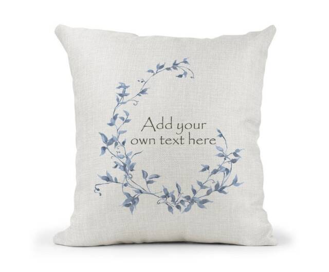 Personalised Cushion.. Design Your Own.. Custom Order.. Add Own Text.. Blue Leaf Floral .. Cream Cushion - image 1