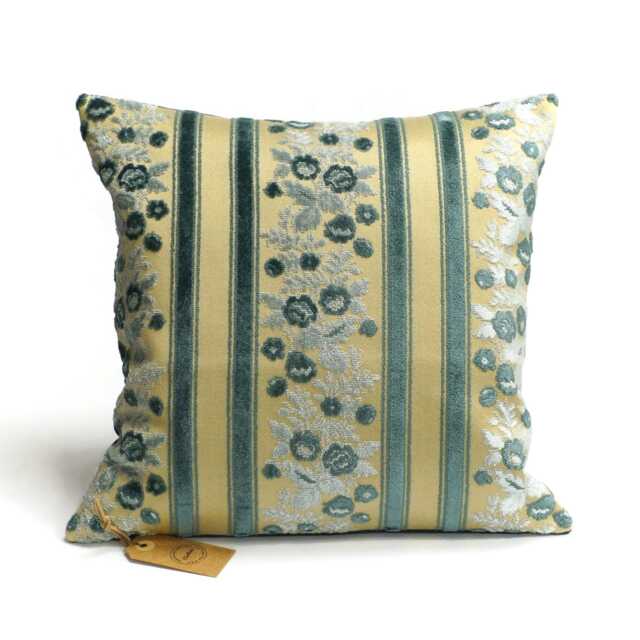 Vintage Blue Velvet Pillow Cover - Handmade Floral Accent 16x16 - image 1