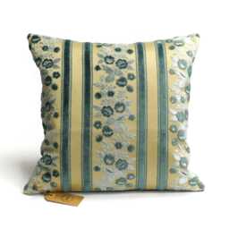 Vintage Blue Velvet Pillow Cover - Handmade Floral Accent 16x16 - thumbnail 1