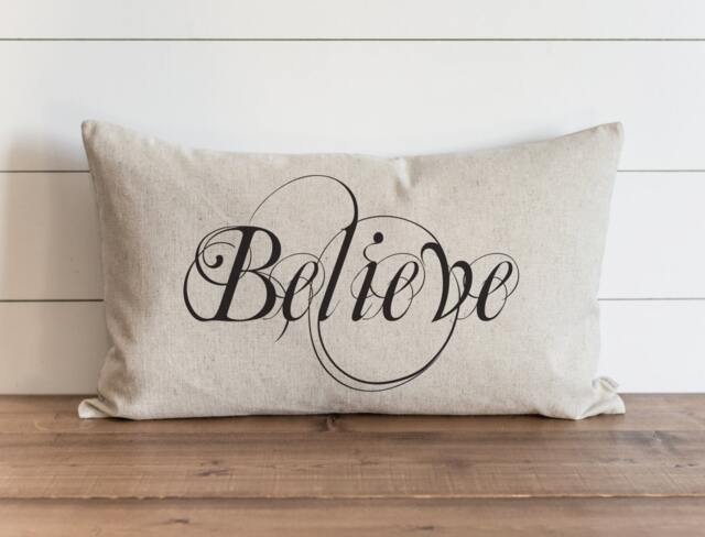 Believe 16 X 26 Pillow Cover // Christmas Holidays Faith Throw Gift Accent - image 1
