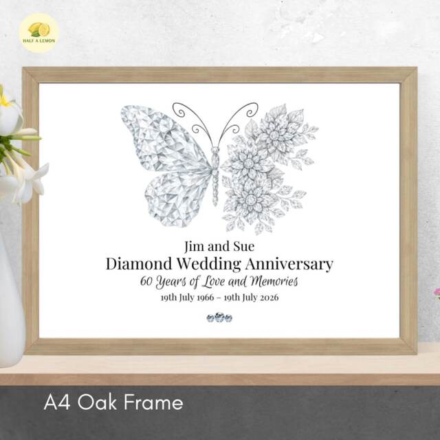 Personalised 60Th Wedding Anniversary Framed Print Diamond Gift - A4 Or A3 Size - image 1