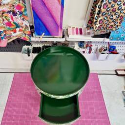 Green Botanical Bedside Table, Leaf & Plant Nightstand. Gold Cheese Accent Table . Fun Home Decor, Colorful Round - thumbnail 4