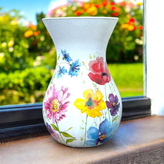 Poppy Vase, Bouquet Pretty Vases, Floral Vase With Poppies On It, Gift For Mum, Nan, Frosted Gifts - image 1