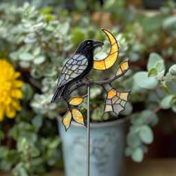 Raven Moon Stained Glass Plant Stake - Gothic Halloween Garden Decor - thumbnail 4