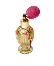 Vintage Style Gold Perfume Atomizer, Painted Pink Roses, Romantic Bedroom Vanity Table Decor - thumbnail 1