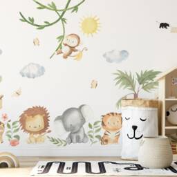 Watercolor Safari Animals Wall Decal Set Peel & Stick Nursery Decor - thumbnail 2