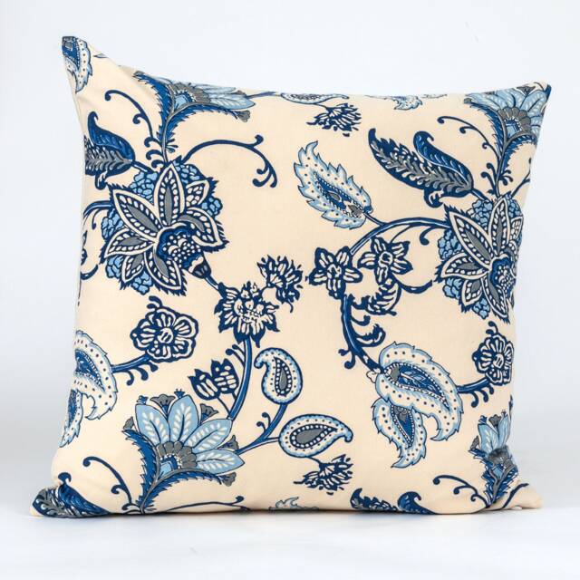 Floral Pillow Cover, Blue Laura Kiran Fabric, Linen Back - image 1