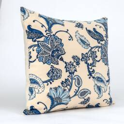 Floral Pillow Cover, Blue Laura Kiran Fabric, Linen Back - thumbnail 2