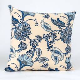 Floral Pillow Cover, Blue Laura Kiran Fabric, Linen Back - thumbnail 1