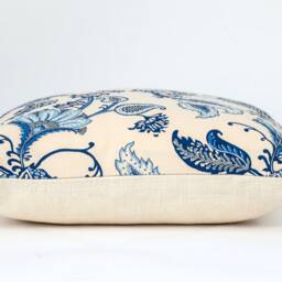 Floral Pillow Cover, Blue Laura Kiran Fabric, Linen Back - thumbnail 3