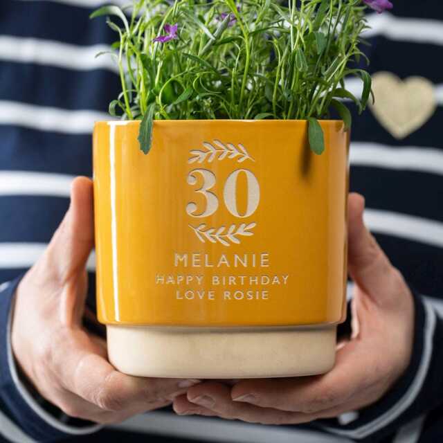 Personalised 30Th Birthday Indoor Plant Pot, Engraved To Order, Celebrate A Special Birthday With Bespoke Gift, We Can Engrave Any Number - image 1