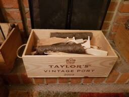 Log Crate/Fire Wood Kindling Store Carrier Holder - Wooden Box With Rope Handles Made From A Reclaimed Port Box