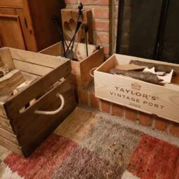 Log Crate/Fire Wood Kindling Store Carrier Holder - Wooden Box With Rope Handles Made From A Reclaimed Port Box - thumbnail 2