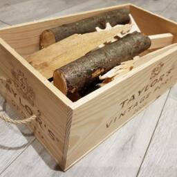 Log Crate/Fire Wood Kindling Store Carrier Holder - Wooden Box With Rope Handles Made From A Reclaimed Port Box - thumbnail 4
