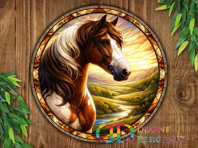 Faux Stained Glass Horse Sign - Rustic Metal Wall Art For Garden Or Farmhouse Decor - image 1