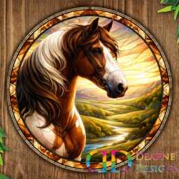 Faux Stained Glass Horse Sign - Rustic Metal Wall Art For Garden Or Farmhouse Decor - thumbnail 2